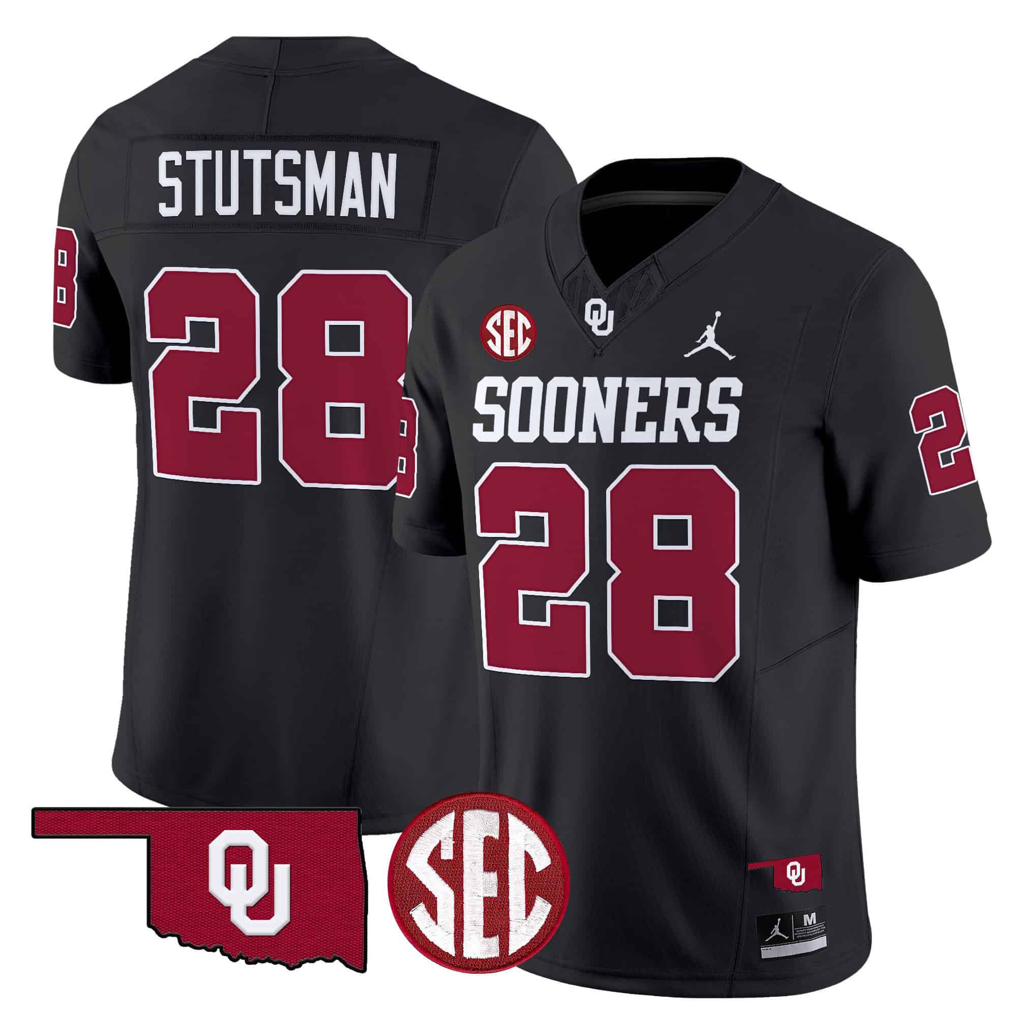 Men Oklahoma Sooners 28 Stutsman Black 2024 Vapor Limited NCAA Jersey style 1